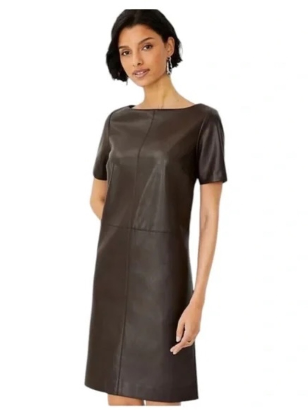 Ann Taylor Brown Faux Leather Mini Shift Dress- Sz 18